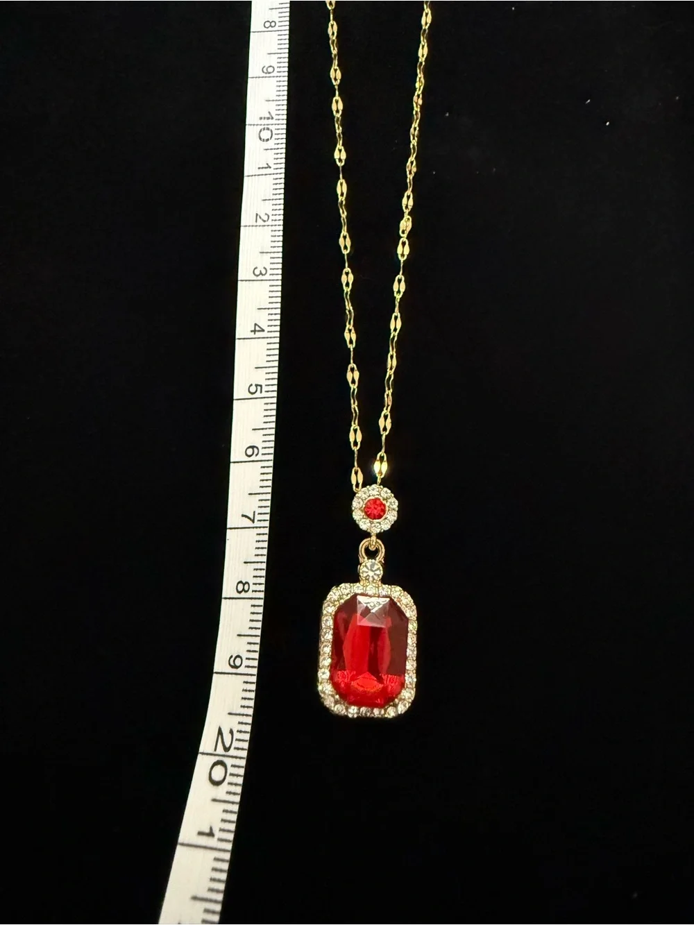 Gold plated stainless steel Red Crystal Pendant Necklace & Earrings Set